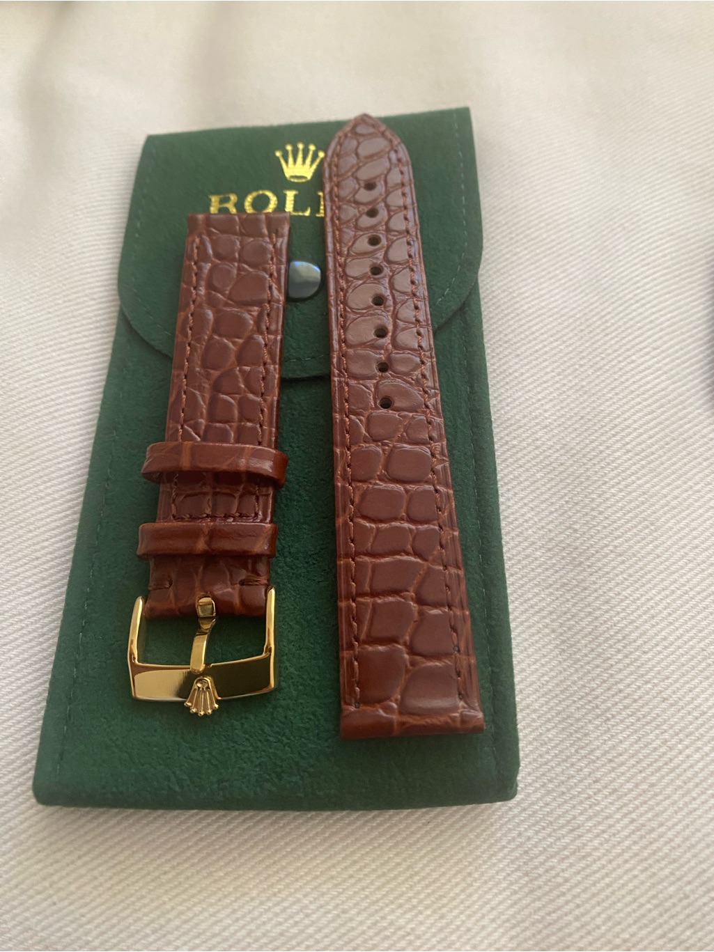 Rolex Brown CrocodileEmbossed Leather Strap Gold Plated Buckle 19mm PreOwned